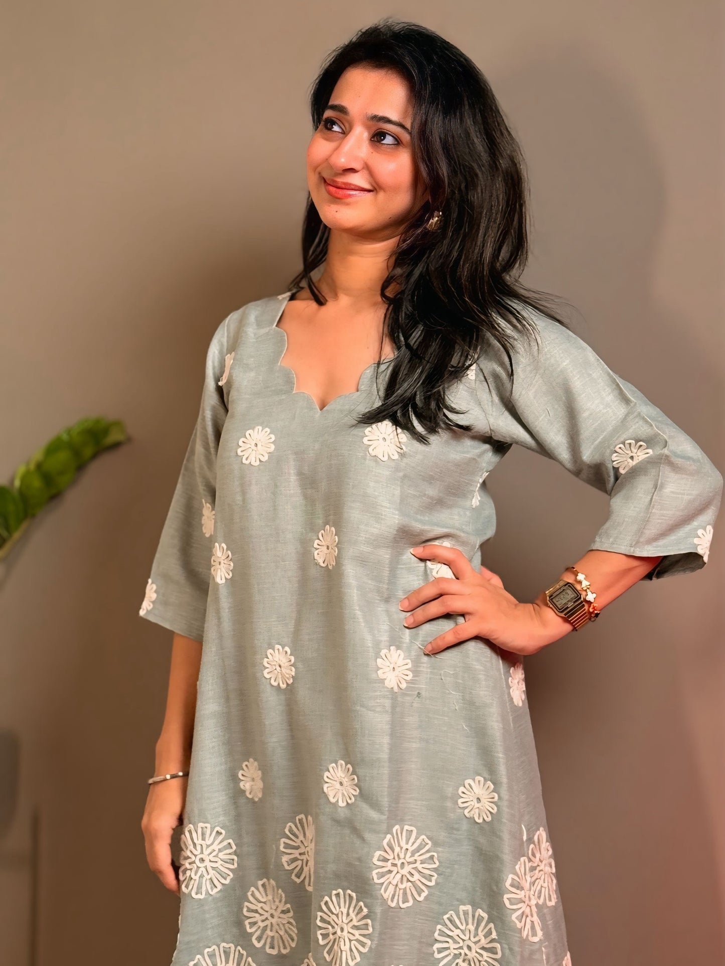Sage Green Embroidered Linen Co-Ord Set for Women