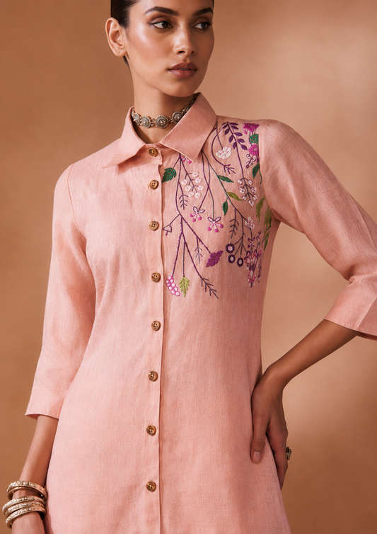Blush Garden Embroidered Linen Co-ord Set