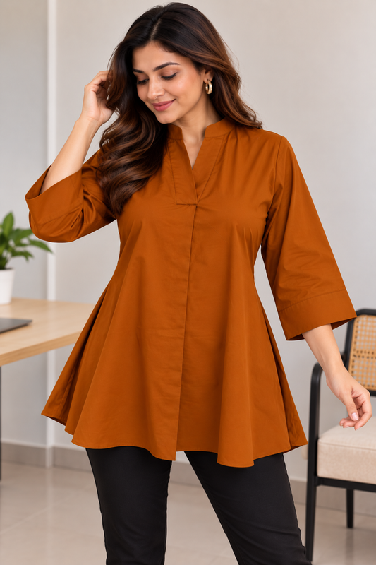 Rust Solid A-Line Everyday 100% Cotton Top