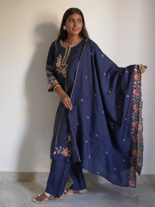 Embroidered Roman Silk Suit Set