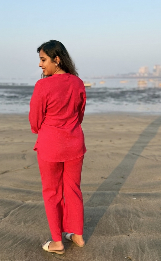 Textured Office Wear Co-ord Set Red