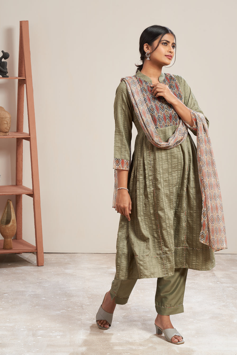 Side Pleats Kurti Set With Dupatta