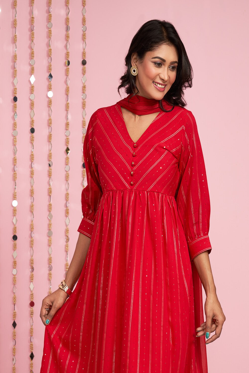 Sequence Weaved Kurti Set With Dupatta