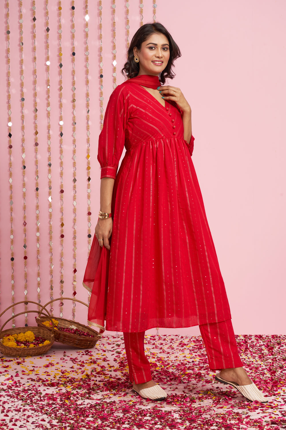 Sequence Weaved Kurti Set With Dupatta