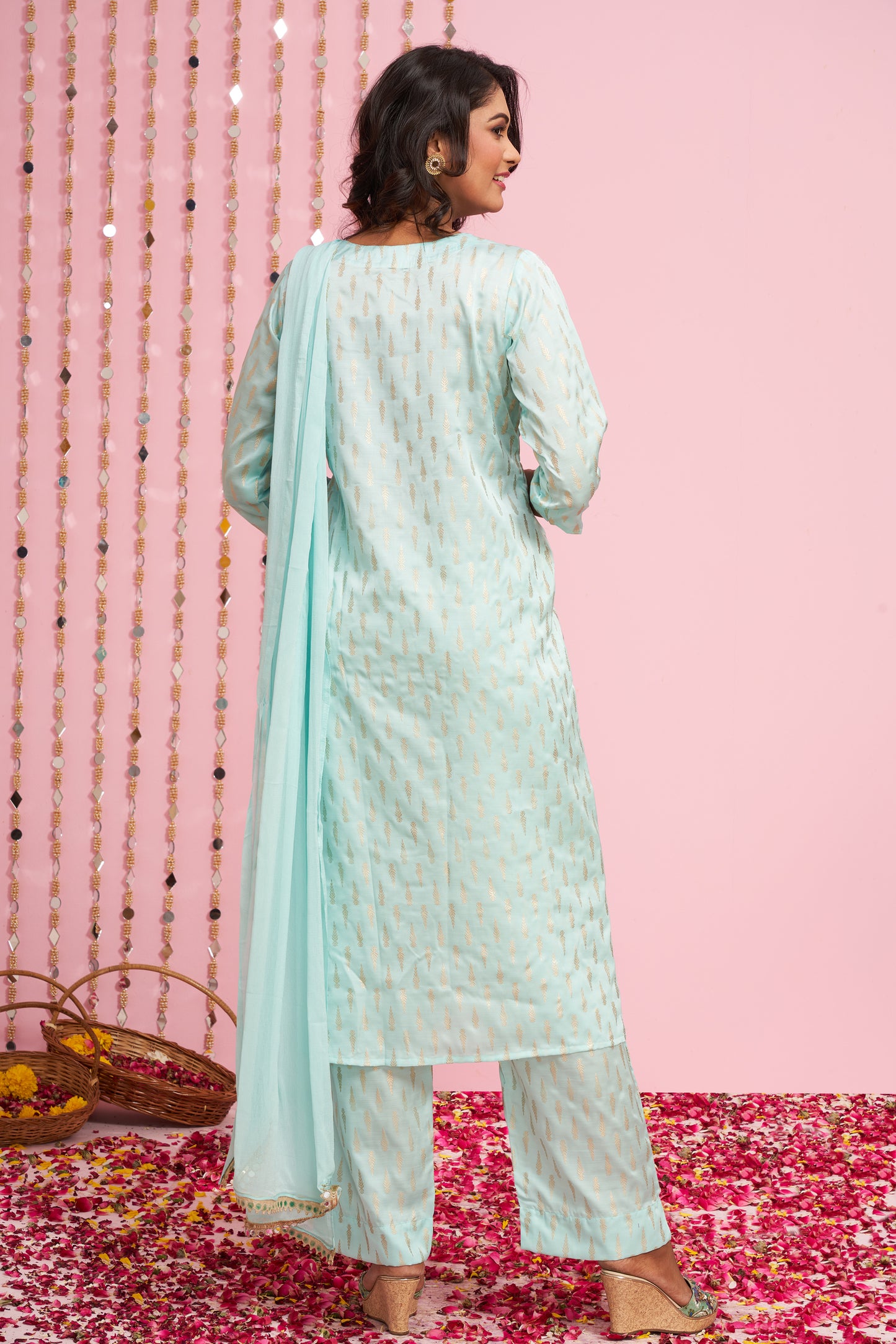Foil Printed Anarkali Kurti Palazzo Set With Dupatta