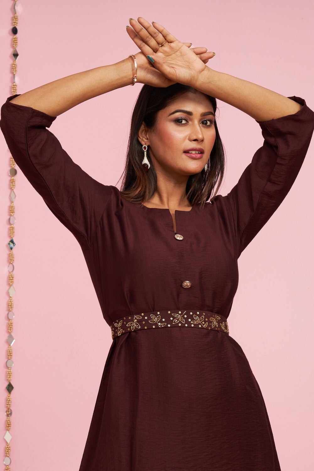 A-line Kurti Set With Embellished Details Belt