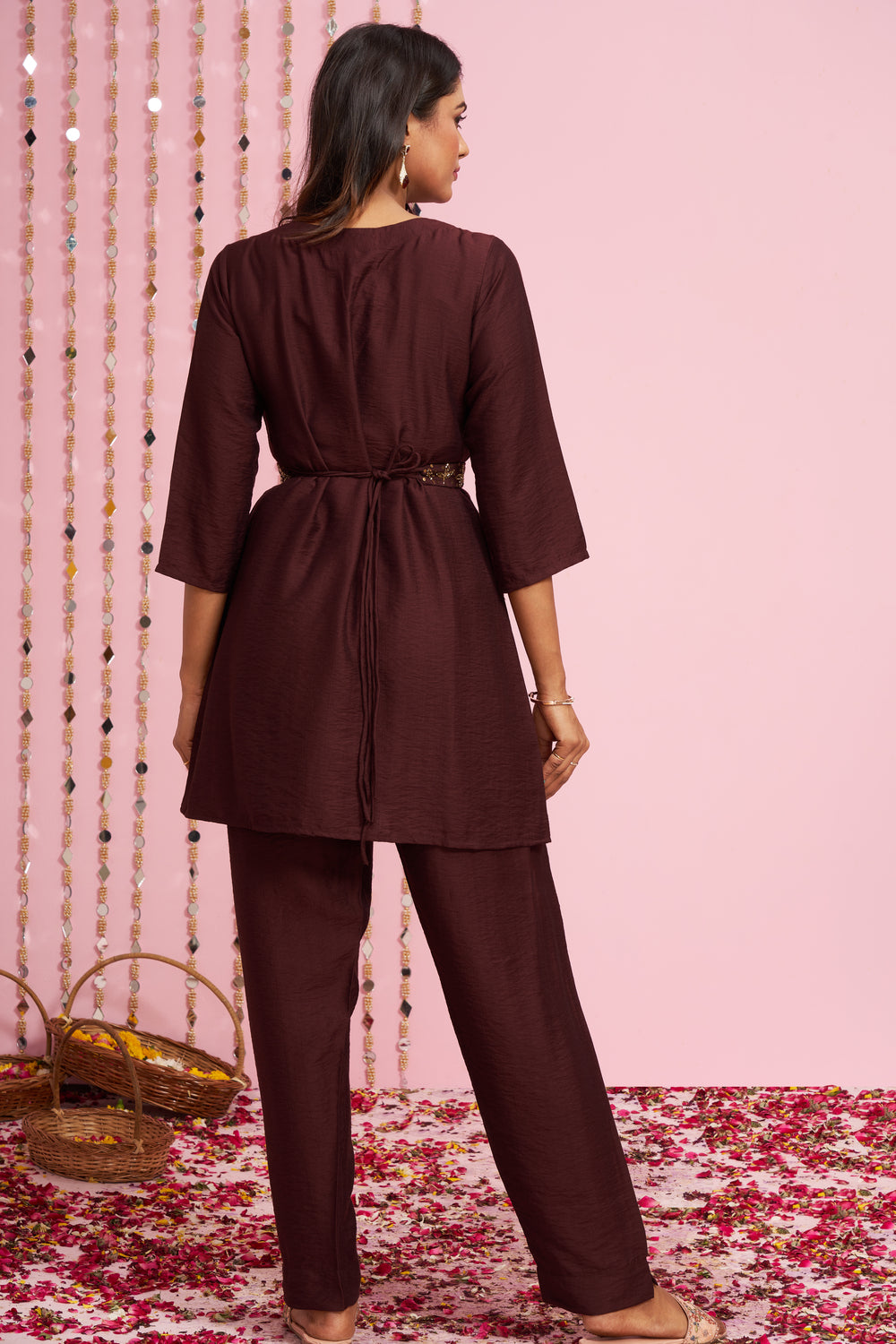 A-line Kurti Set With Embellished Details Belt
