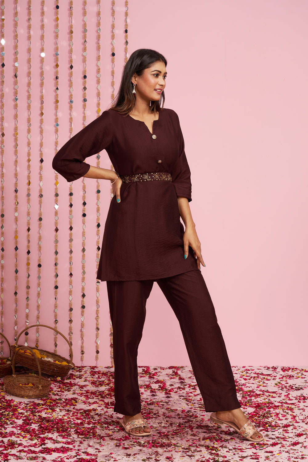 A-line Kurti Set With Embellished Details Belt