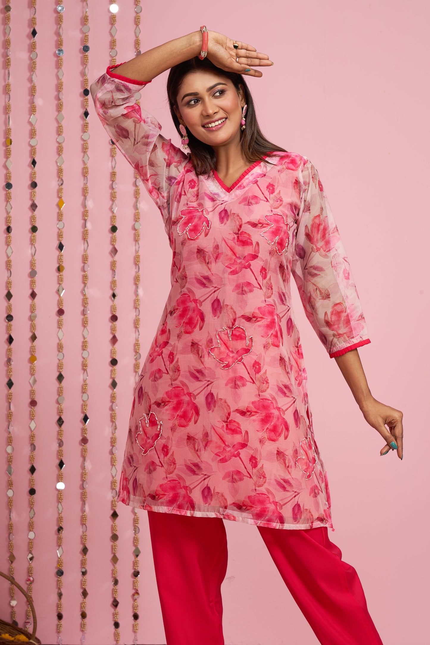 Floral Printed Organza Kurti Set