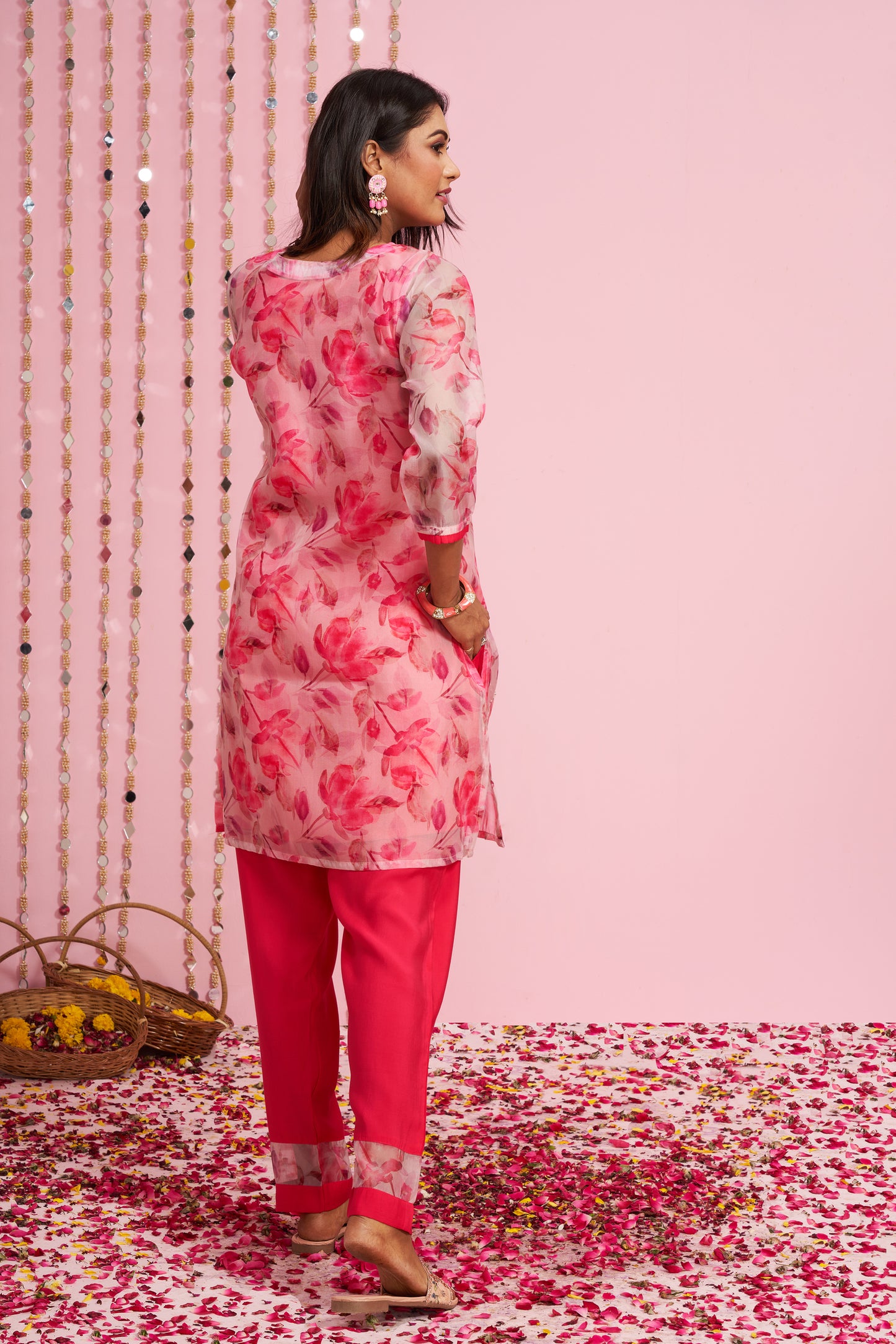 Floral Printed Organza Kurti Set