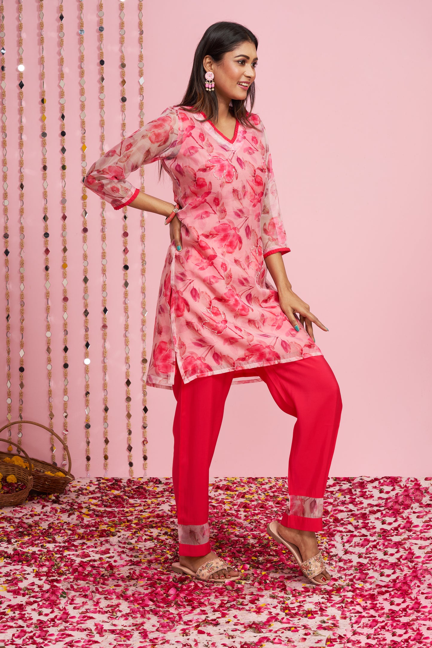 Floral Printed Organza Kurti Set