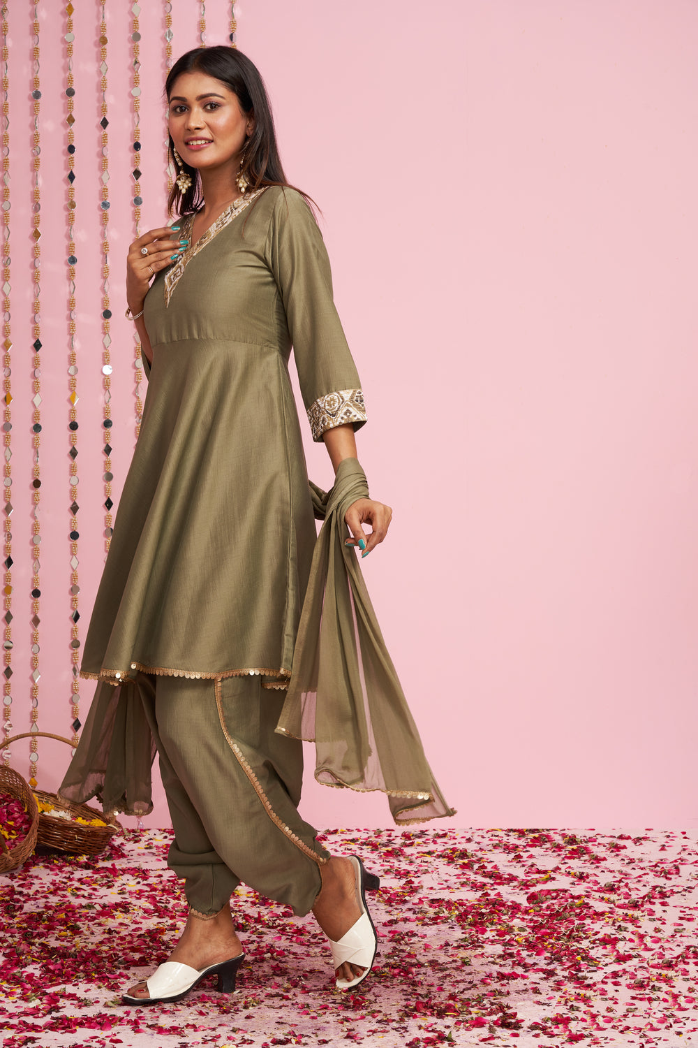 Semi Ethnic Kurti With Dhoti And Dupatta