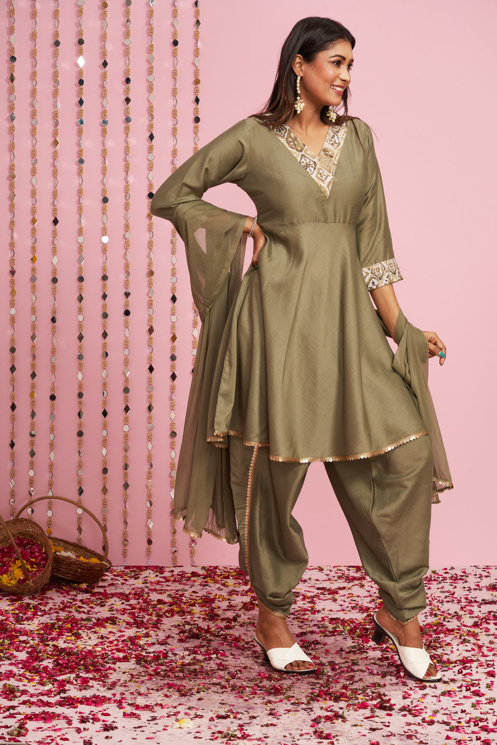 Semi Ethnic Kurti With Dhoti And Dupatta