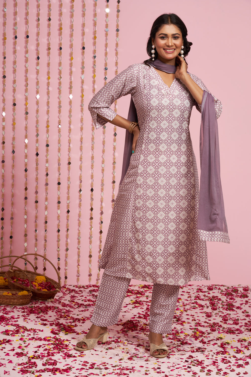 A-line Printed Kurti Set With Dupatta