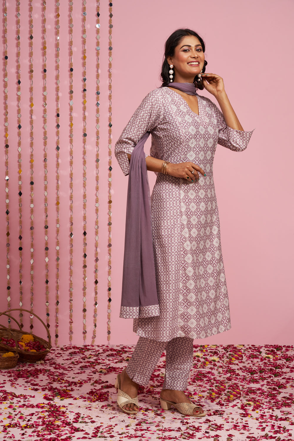 A-line Printed Kurti Set With Dupatta