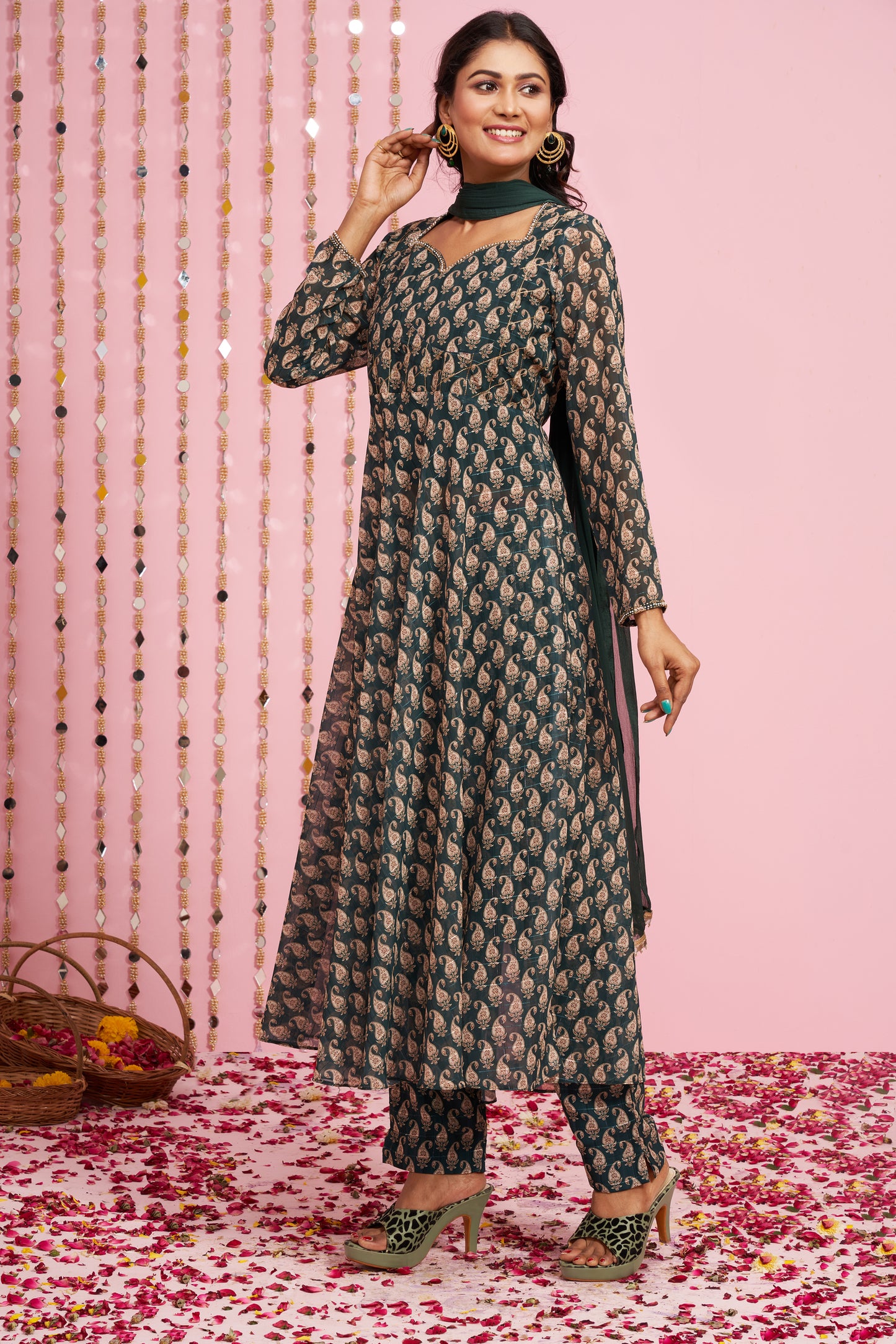 Printed Anarkali Kurti Set With Dupatta