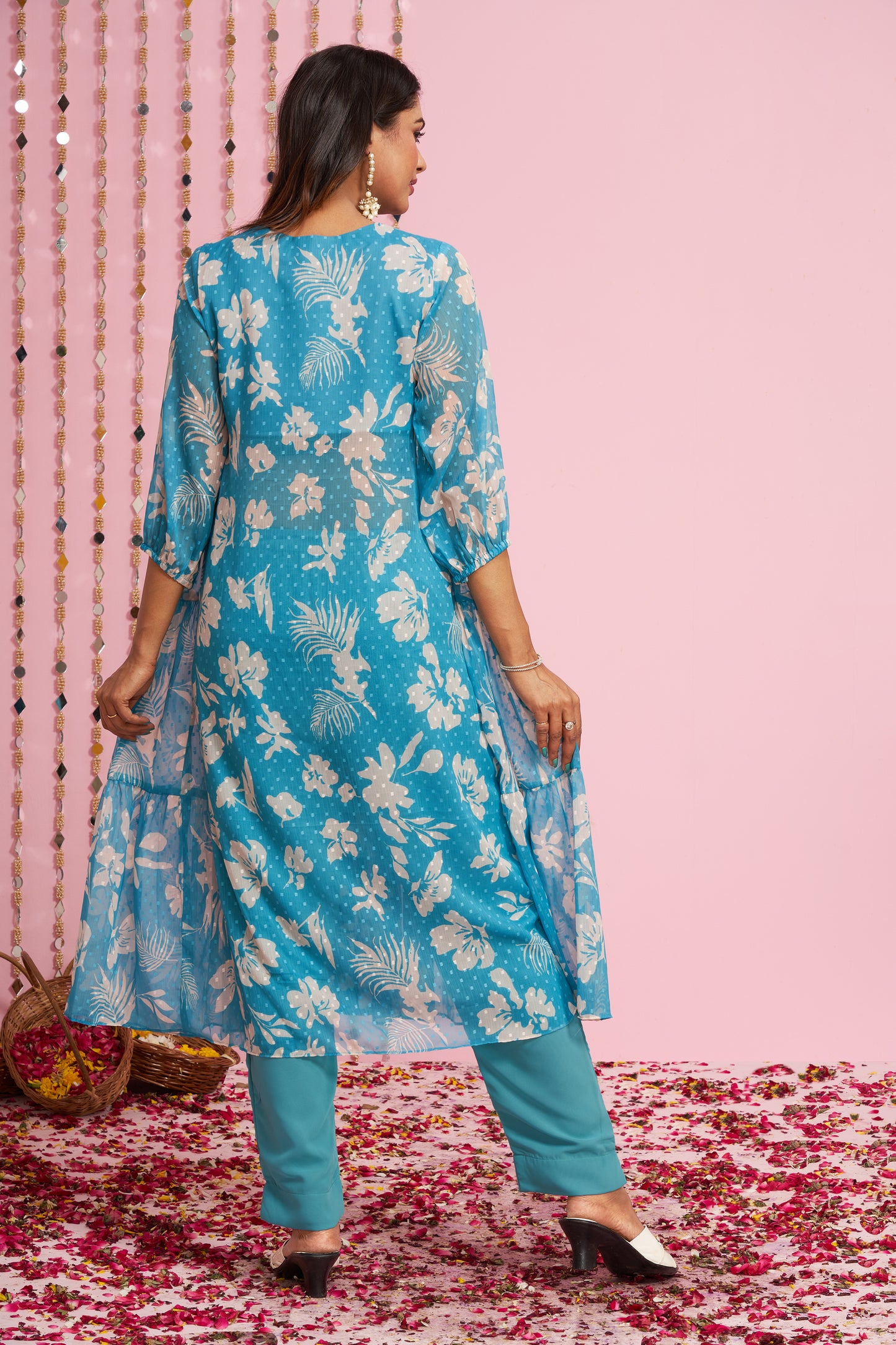 Floral Printed A-line Pattern Layered Kurti Set I-6552