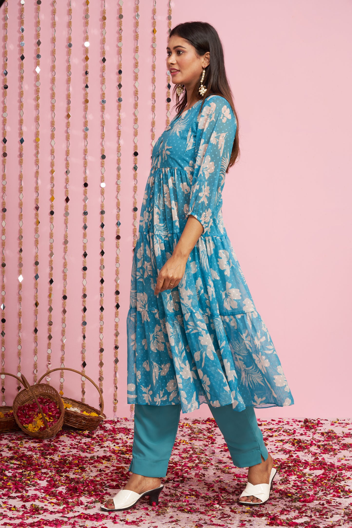 Floral Printed A-line Pattern Layered Kurti Set I-6552