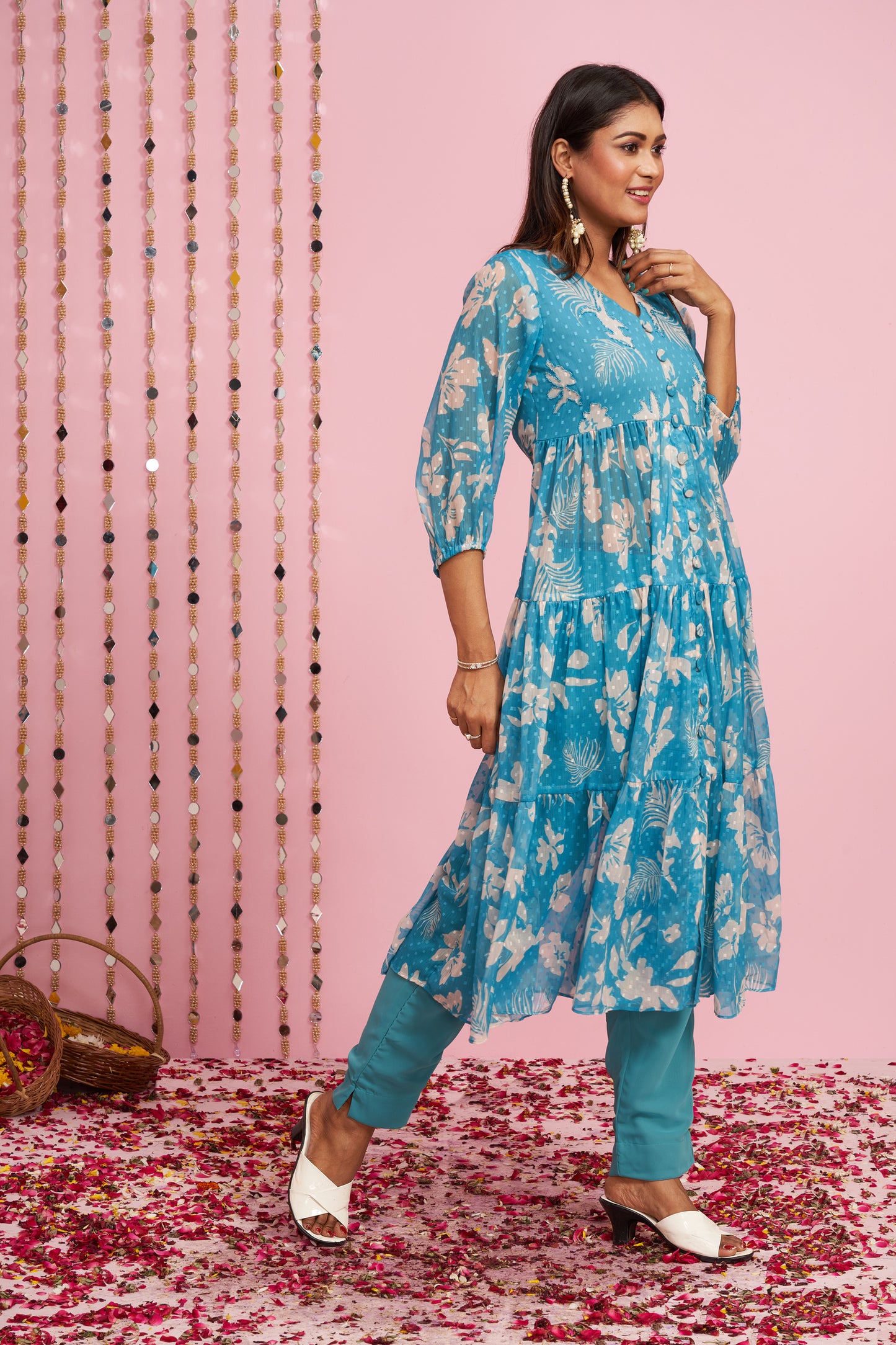 Floral Printed A-line Pattern Layered Kurti Set I-6552