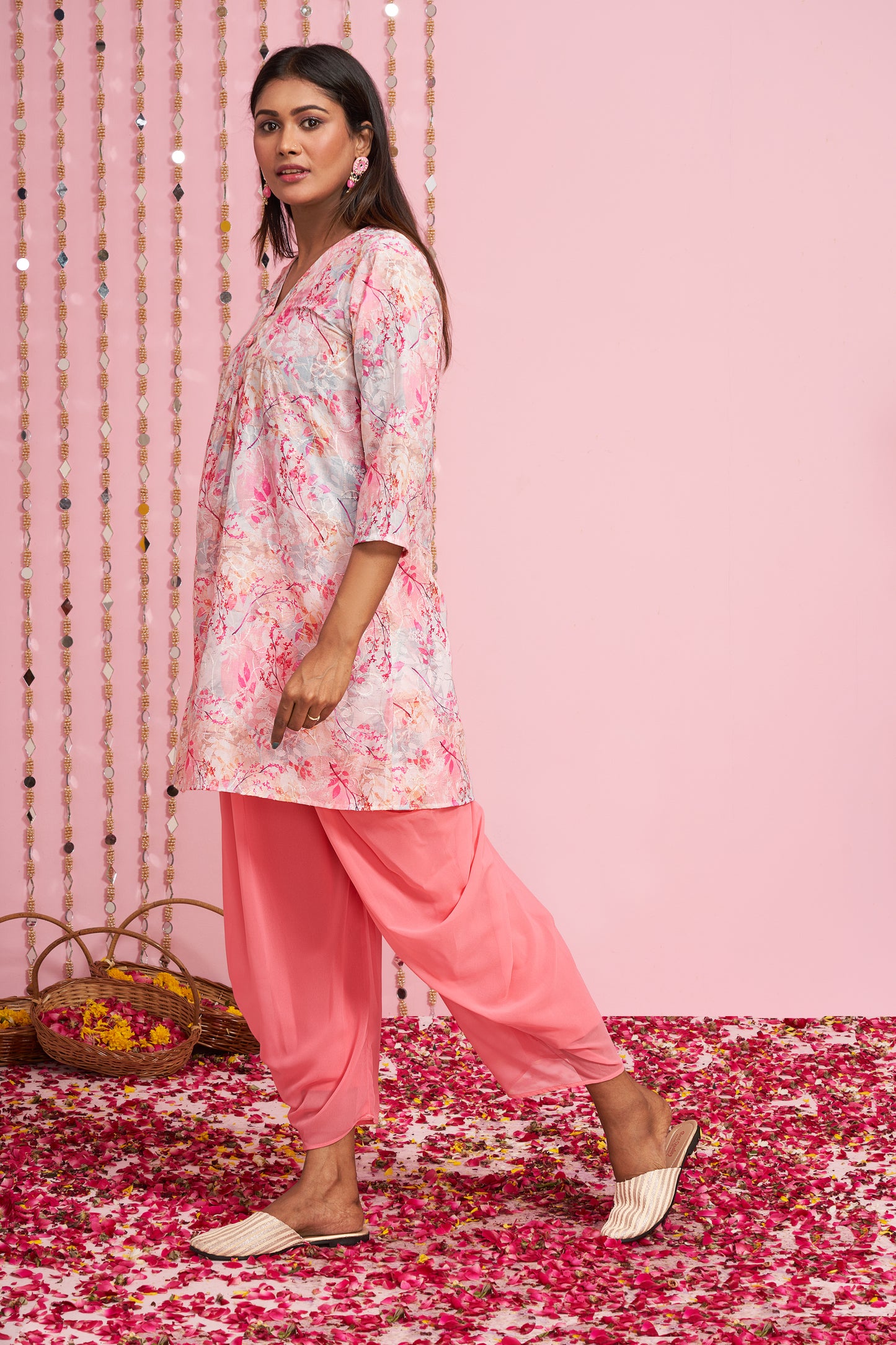 Floral Printed Kurti With Dhoti Pants
