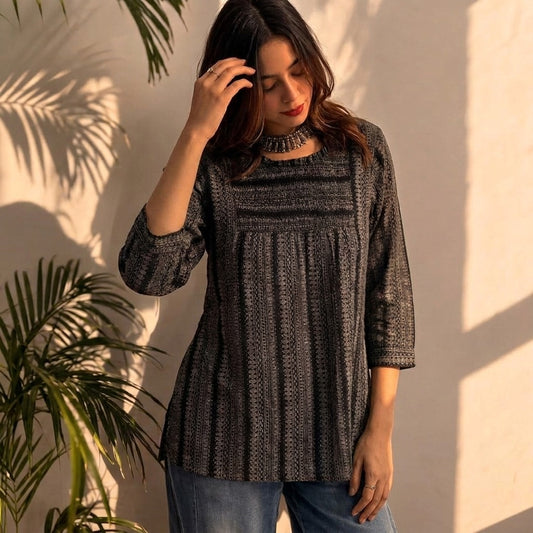 Midnight Textured Printed Short Tunic
