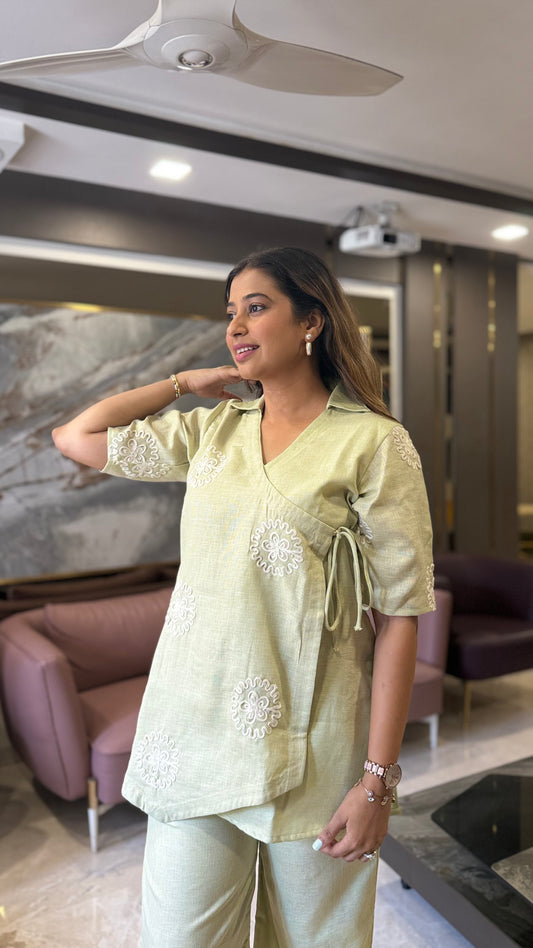 Embroidered Linen Co-ord Set Pista