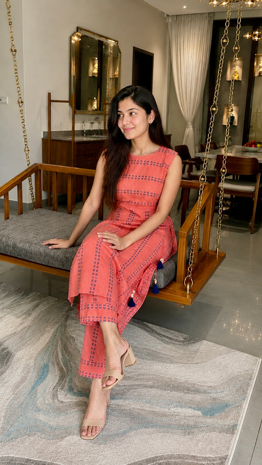 Sunset Tassel Woven Stripe Kurti Set