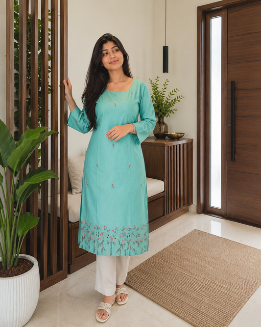 Mint Meadow Embroidered Kurti