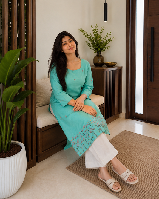Mint Meadow Embroidered Kurti