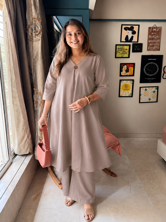 Mauve Linen Kurti Set