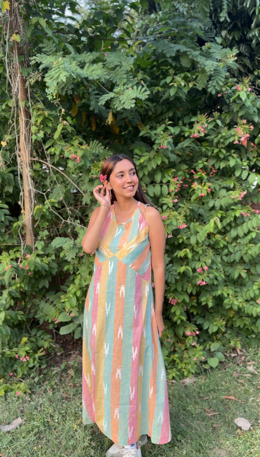 Sunset Stripes Ikat Midi Dress