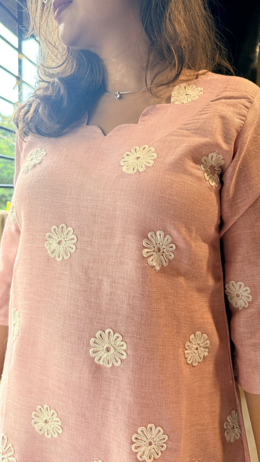 Daisy Bloom Embroidered Linen Co-ord Set Blush