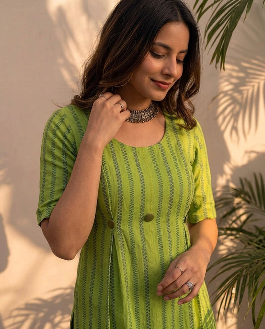 Green Stripe Structured Short Tunic