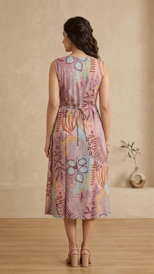 Blush Botanica Viscose Muslin Midi Dress With Sleeves Fabric Separate