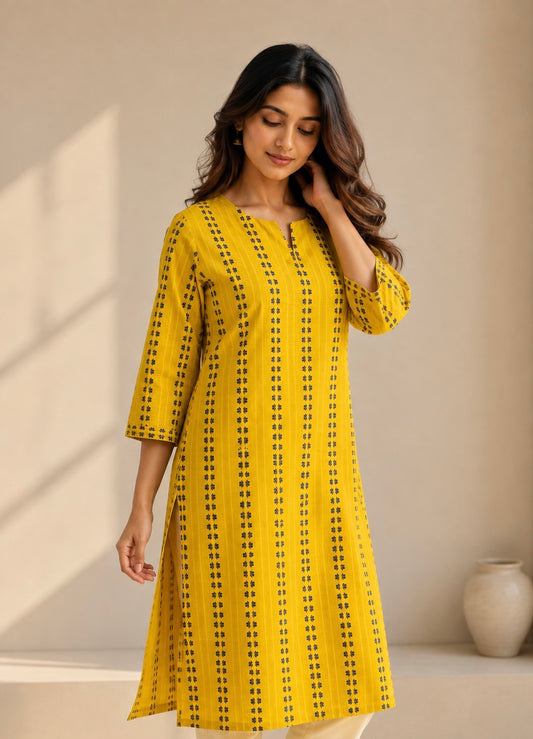 Sunshine Yellow Handwoven Cotton Kurti