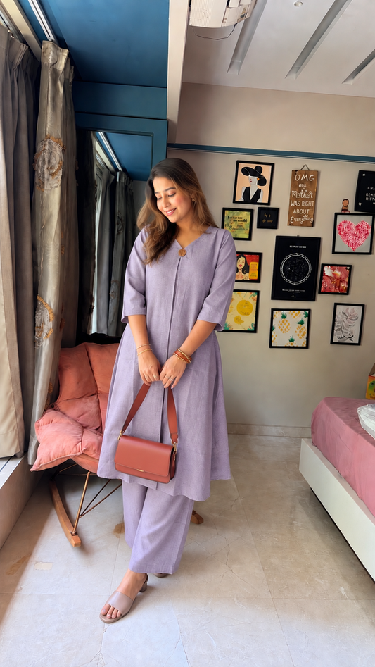 Lilac Linen Kurti Set