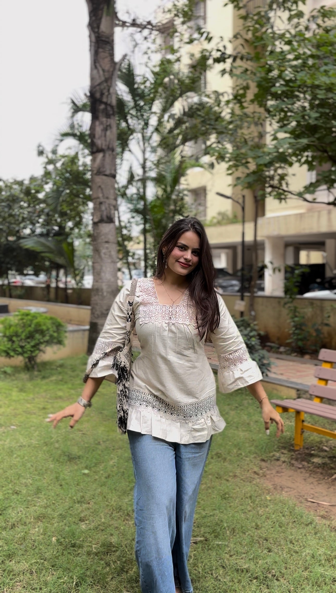 Ivory Cotton Kurti with Lace Detailing