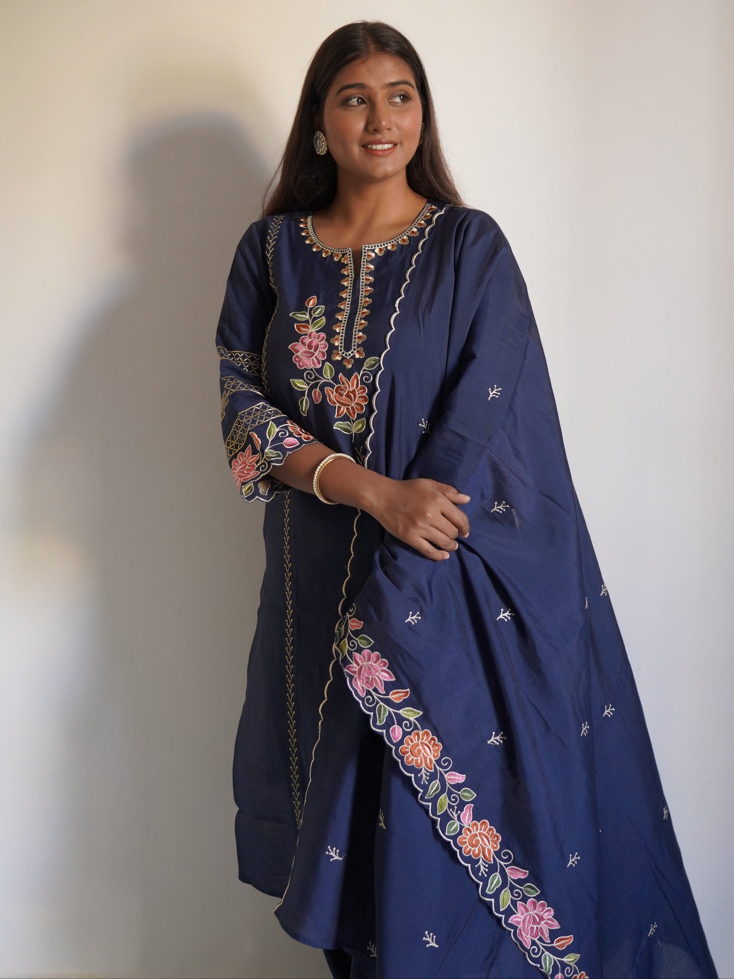 Embroidered Roman Silk Suit Set