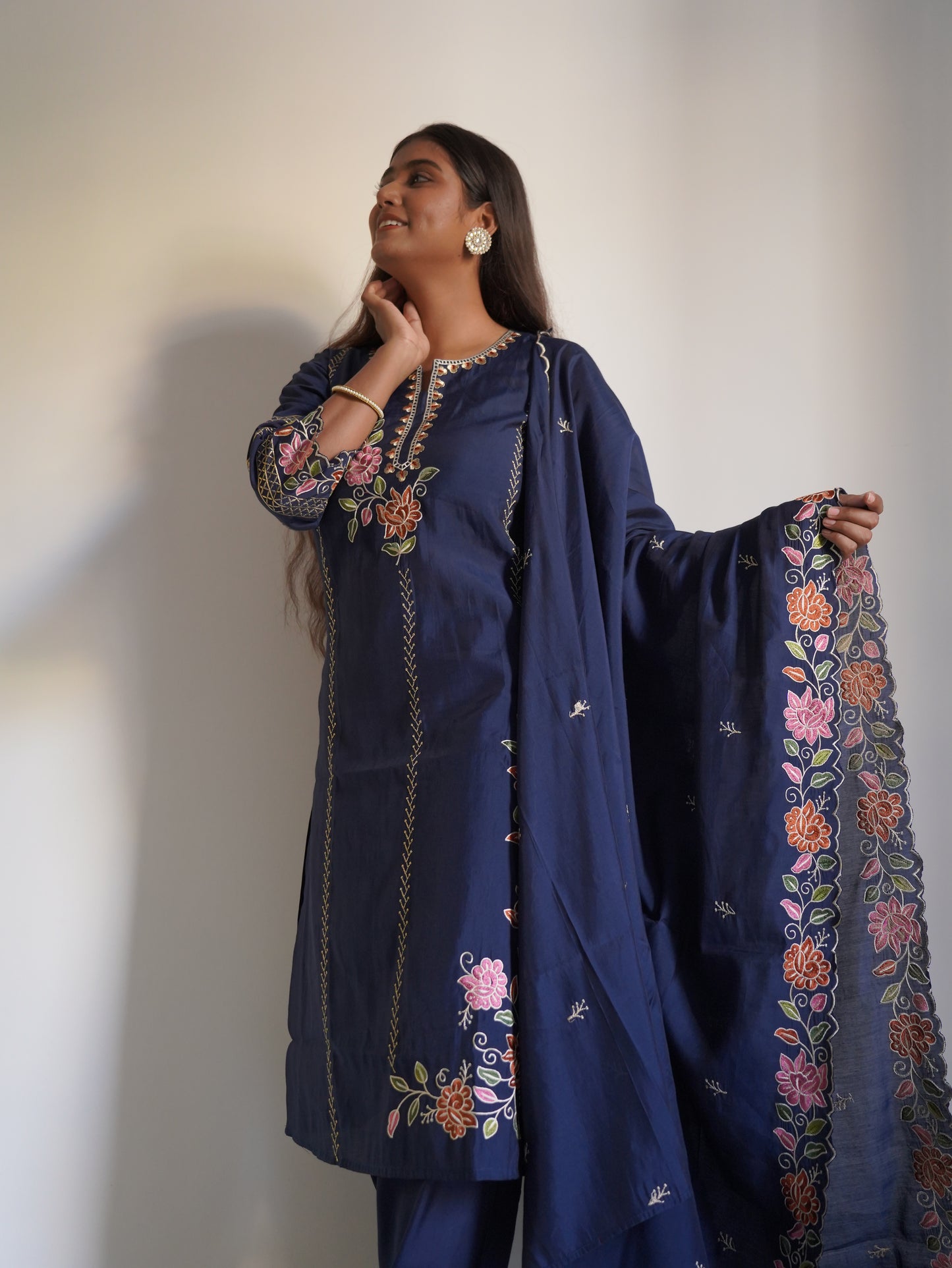Embroidered Roman Silk Suit Set