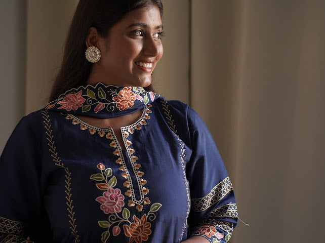 Embroidered Roman Silk Suit Set