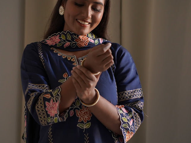Embroidered Roman Silk Suit Set