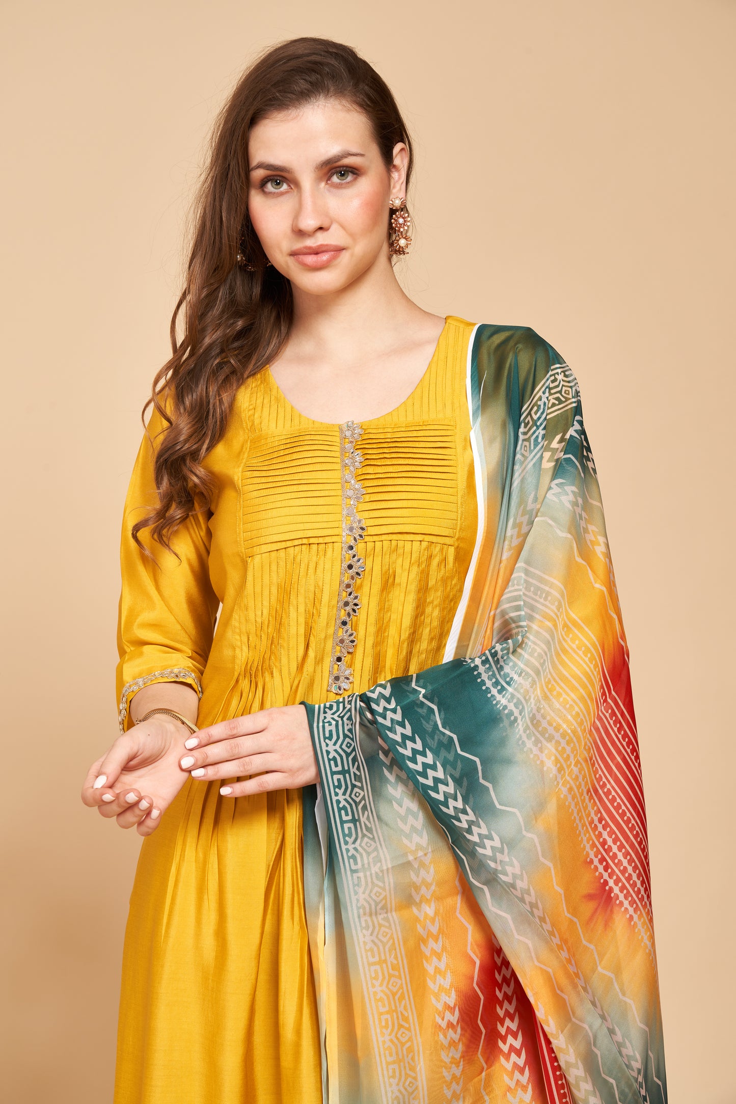 Silk Suit Set With Printed Silk Dupatta