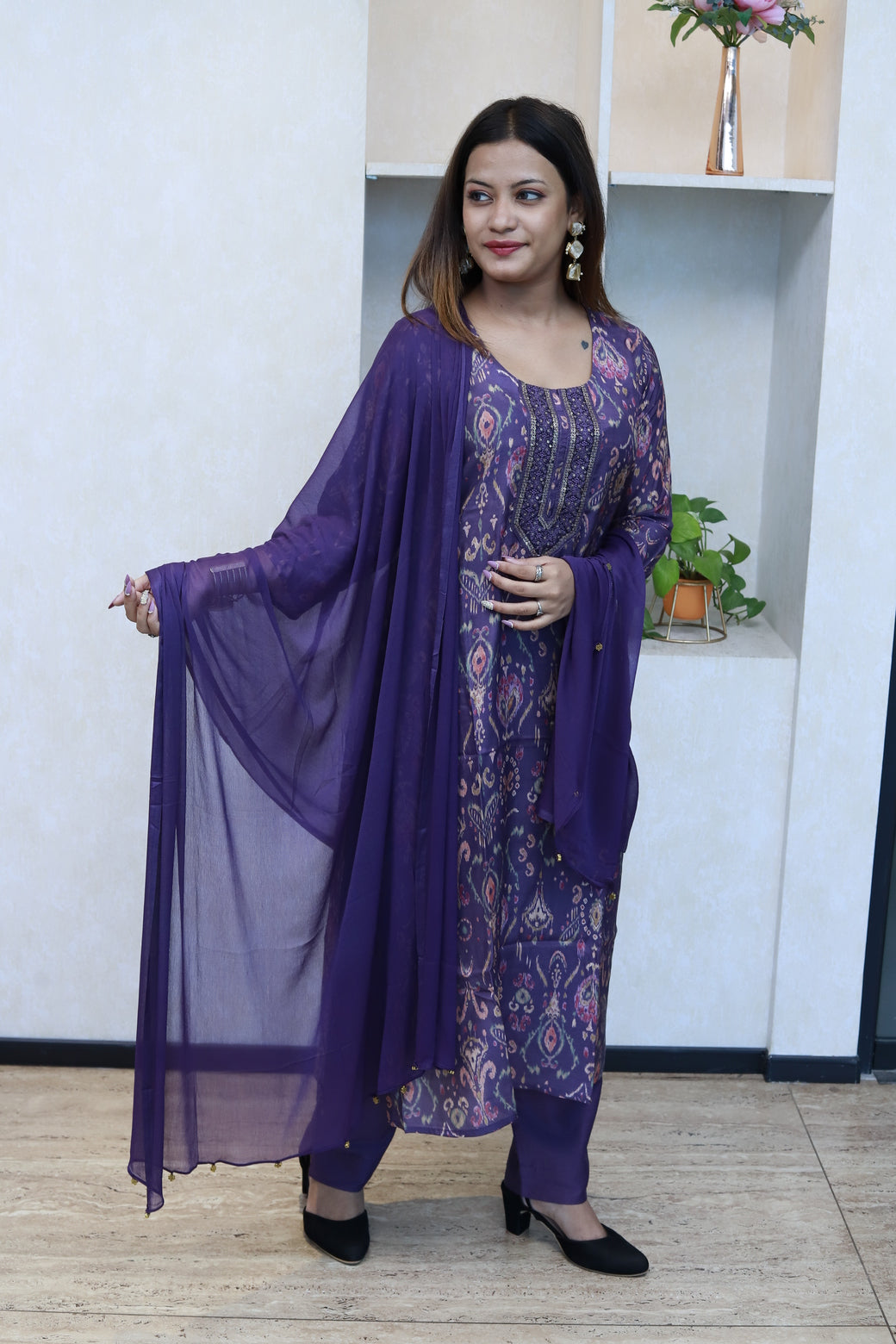 Foil Printed Kurti Set With Dupatta I-6576