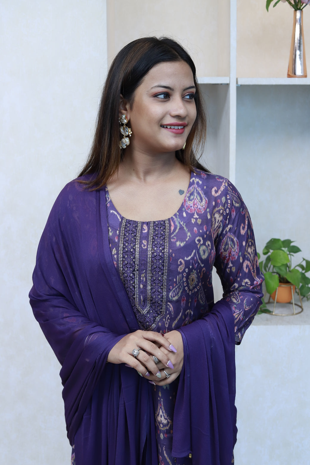 Foil Printed Kurti Set With Dupatta I-6576