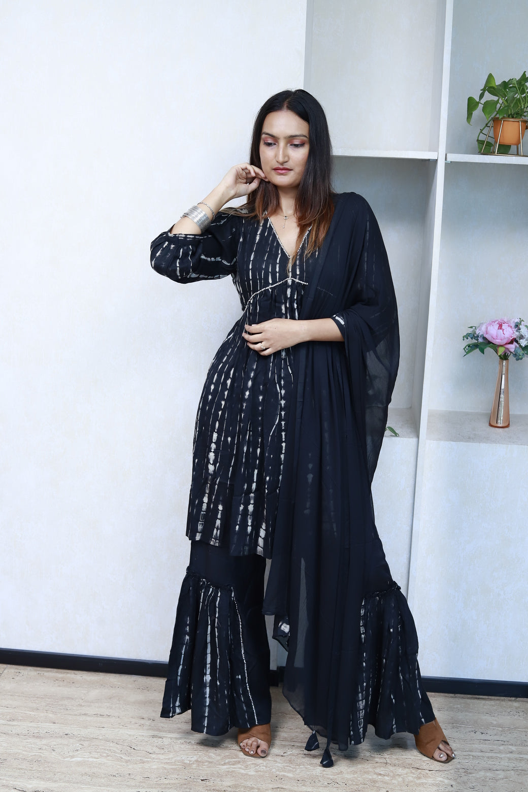 Tie Dye Printed Gharara Set with Dupatta