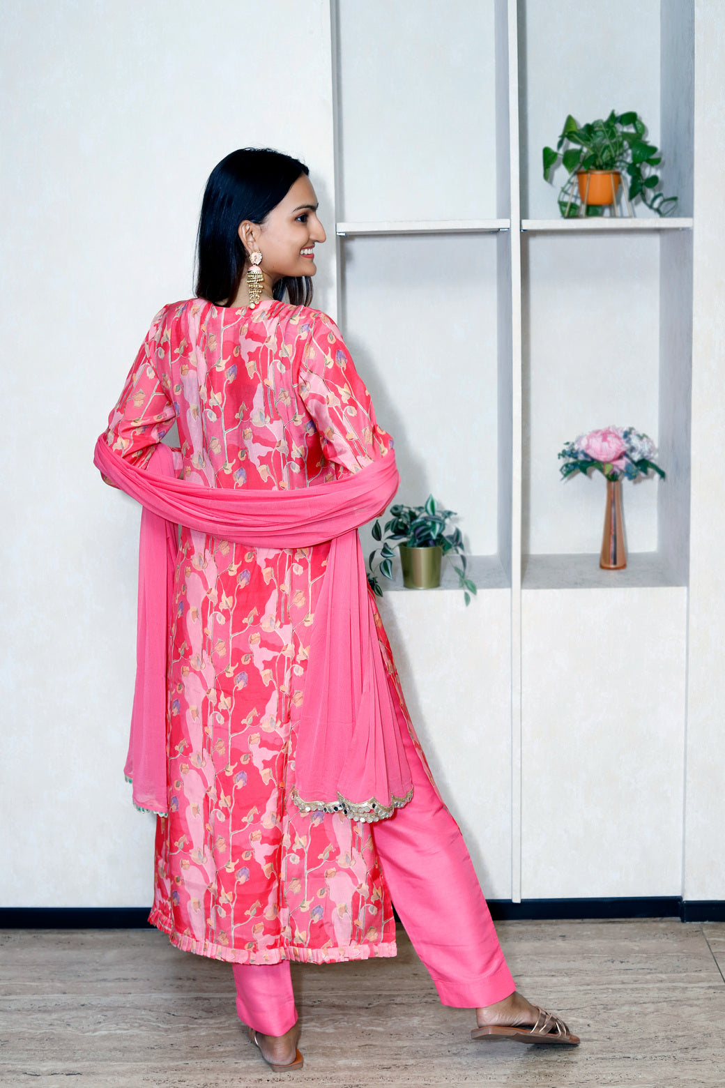 Printed Kurti Set With Mirror Lace Dupatta
