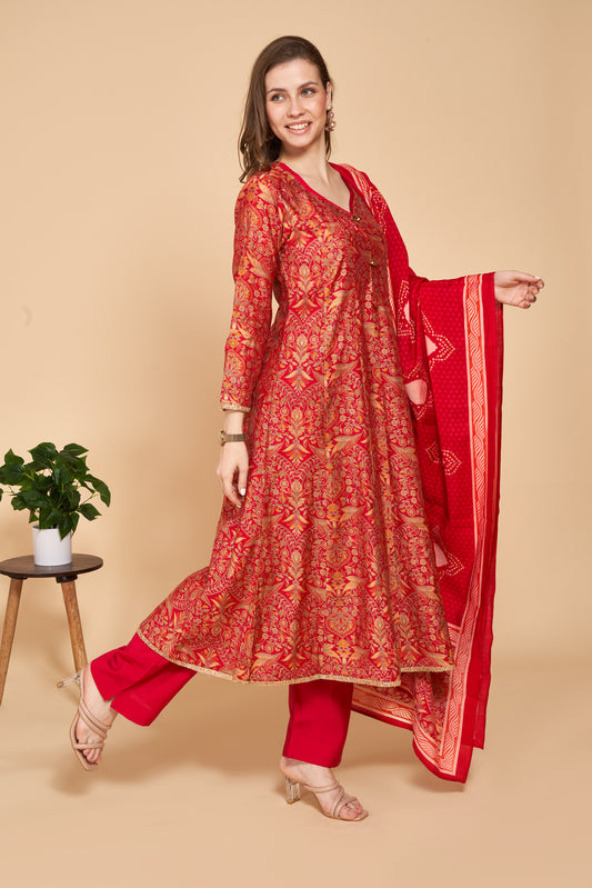 Scarlet Regal Printed Kurti Set with Dupatta