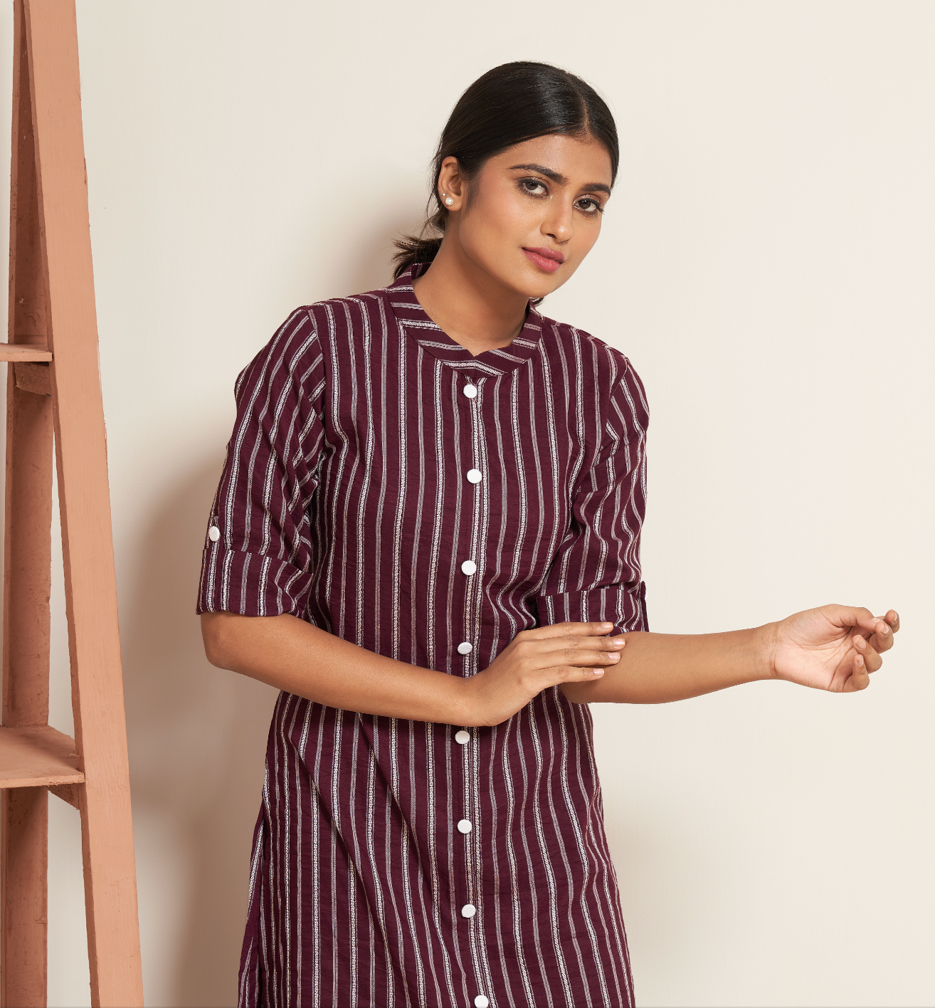Plum Hanloom Stripe Straight Kurti