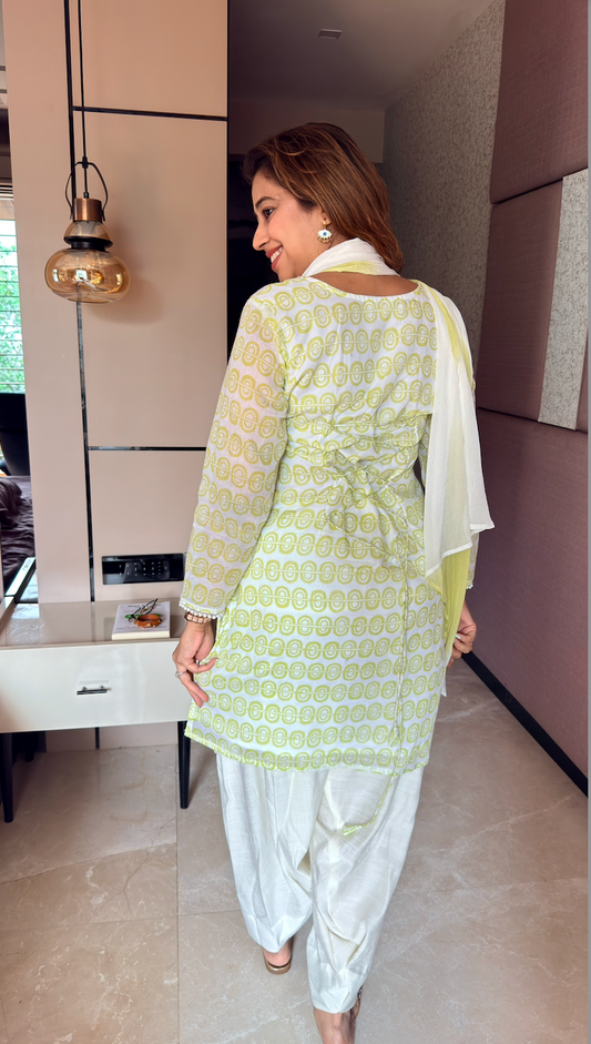 Citrus Bloom Farshi Salwar Set with Ombre Dupatta