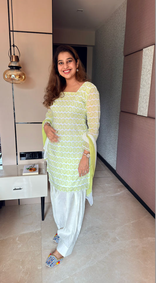 Citrus Bloom Farshi Salwar Set with Ombre Dupatta